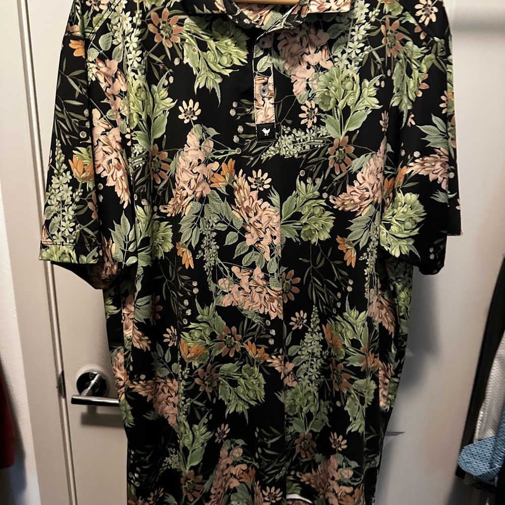 Bad Birdie Black and Green Jungle Print Polo